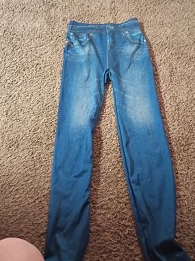 Blue Women's Denim-Look Leggings